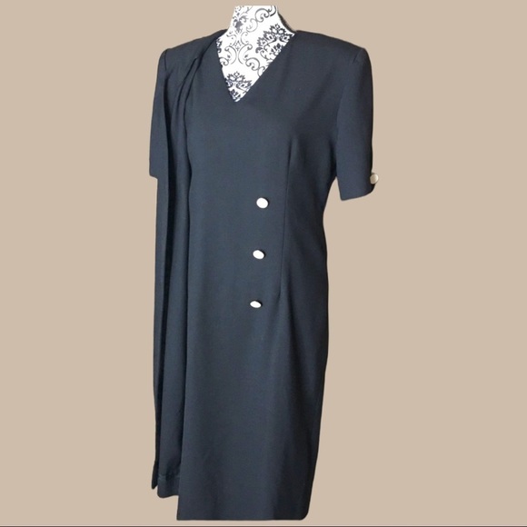 VINTAGE 60s Union Label dress sz M/L ILgwu black VTG faux wrap midi Henry Lee - Picture 5 of 11